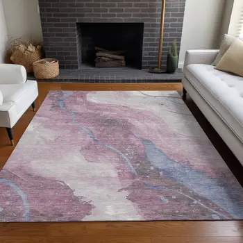 5' X 8' Mauve And Pink Abstract Washable Indoor Outdoor Area Rug