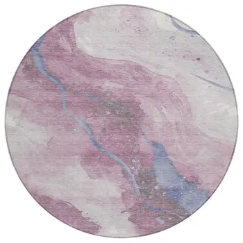 8' Mauve And Pink Round Abstract Washable Indoor Outdoor Area Rug