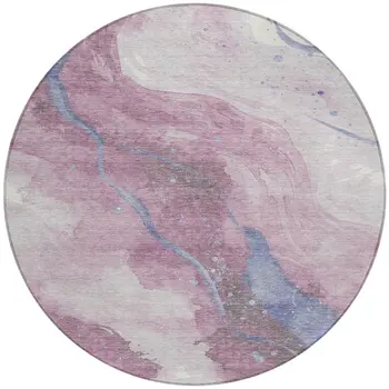 8' Mauve And Pink Round Abstract Washable Indoor Outdoor Area Rug