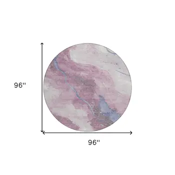 8' Mauve And Pink Round Abstract Washable Indoor Outdoor Area Rug