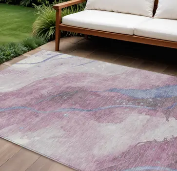 8' X 10' Mauve And Pink Abstract Washable Indoor Outdoor Area Rug