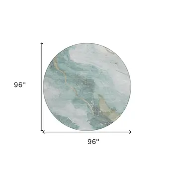 8' Teal Blue And Aqua Round Abstract Washable Indoor Outdoor Area Rug