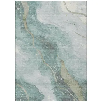10' X 14' Teal Blue And Aqua Abstract Washable Indoor Outdoor Area Rug
