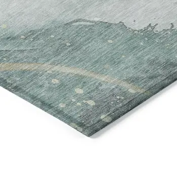 10' X 14' Teal Blue And Aqua Abstract Washable Indoor Outdoor Area Rug