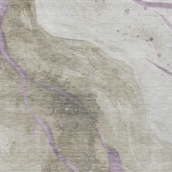 3' X 5' Taupe And Lavender Abstract Washable Indoor Outdoor Area Rug