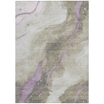 5' X 8' Taupe And Lavender Abstract Washable Indoor Outdoor Area Rug