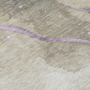 8' Taupe And Lavender Round Abstract Washable Indoor Outdoor Area Rug