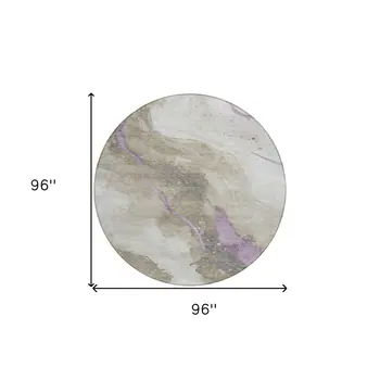 8' Taupe And Lavender Round Abstract Washable Indoor Outdoor Area Rug