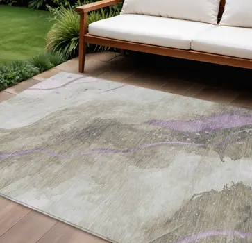 8' X 10' Taupe And Lavender Abstract Washable Indoor Outdoor Area Rug
