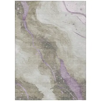 9' X 12' Taupe And Lavender Abstract Washable Indoor Outdoor Area Rug