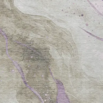 10' X 14' Taupe And Lavender Abstract Washable Indoor Outdoor Area Rug