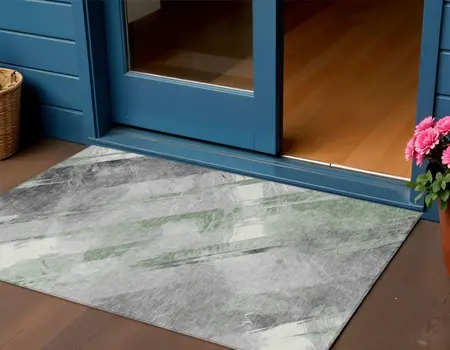 3' X 5' Artichoke Green And Gray Striped Washable Indoor Outdoor Area Rug