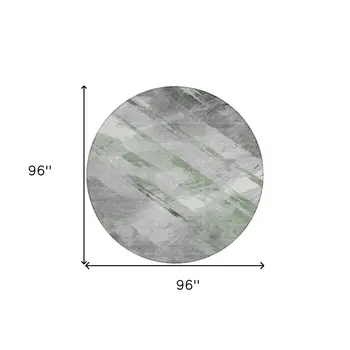8' Artichoke Green And Gray Round Striped Washable Indoor Outdoor Area Rug