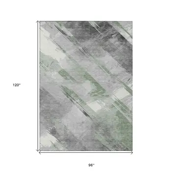 8' X 10' Artichoke Green And Gray Striped Washable Indoor Outdoor Area Rug
