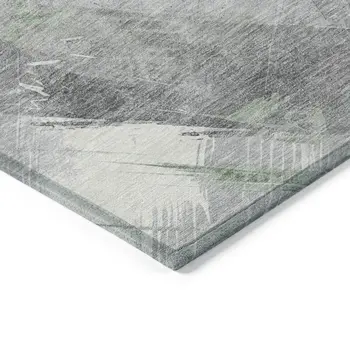8' X 10' Artichoke Green And Gray Striped Washable Indoor Outdoor Area Rug