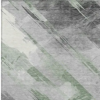 8' X 10' Artichoke Green And Gray Striped Washable Indoor Outdoor Area Rug