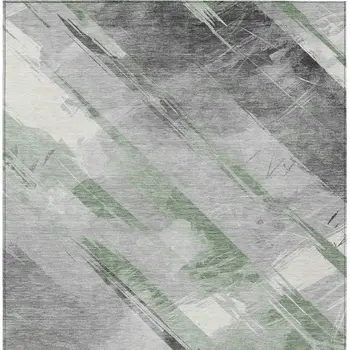 10' X 14' Artichoke Green And Gray Striped Washable Indoor Outdoor Area Rug