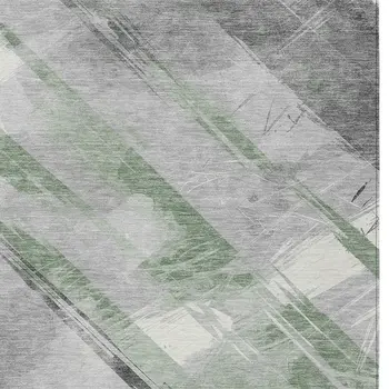 10' X 14' Artichoke Green And Gray Striped Washable Indoor Outdoor Area Rug