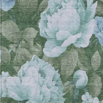 9' X 12' Sky Blue And Taupe Floral Washable Indoor Outdoor Area Rug