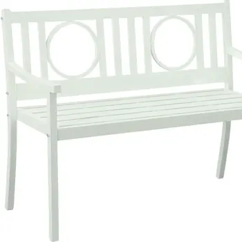 45" White Metal Geometric Back Garden Patio Bench