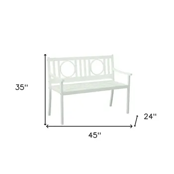 45" White Metal Geometric Back Garden Patio Bench
