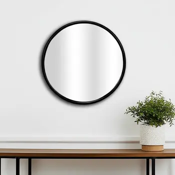 20" Black Metal Round Accent Mirror