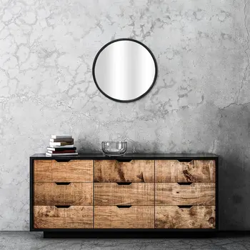 20" Black Metal Round Accent Mirror