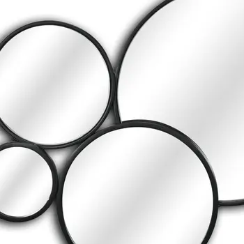 Set Of Eight Black Metal Round Cojoined Accent Mirrors