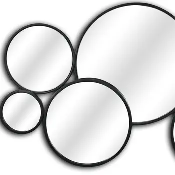 Set Of Eight Black Metal Round Cojoined Accent Mirrors