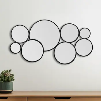 Set Of Eight Black Metal Round Cojoined Accent Mirrors