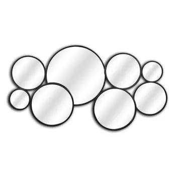 Set Of Eight Black Metal Round Cojoined Accent Mirrors