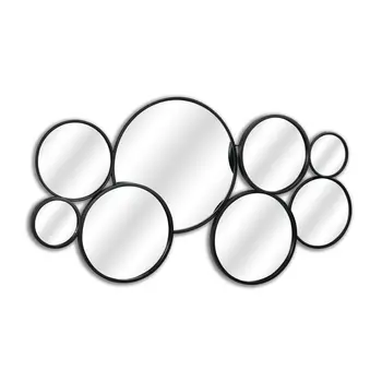 Set Of Eight Black Metal Round Cojoined Accent Mirrors