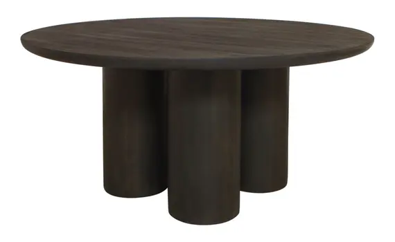 63" Dark Brown Solid Wood Round Top Dining Table