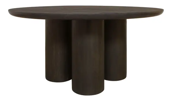 63" Dark Brown Solid Wood Round Top Dining Table