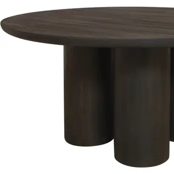 63" Dark Brown Solid Wood Round Top Dining Table