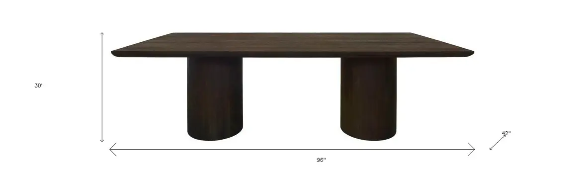 96" Dark Brown Solid Wood Double Pedestal Base Dining Table
