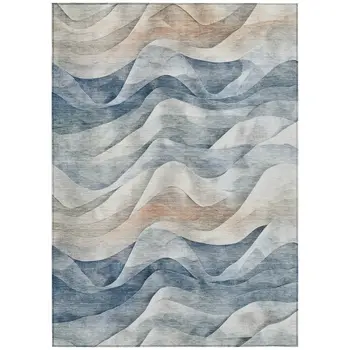 5' X 8' Blue And Ivory Abstract Washable Indoor Outdoor Area Rug