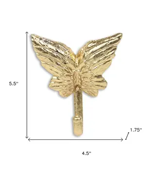 5" Gold Cast Iron Butterfly Wall Hook