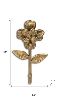 4" Antiqued Gold Cast Iron Flower Wall Hook