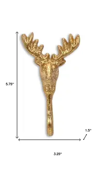 3" Gold Cast Iron Deer Stag Wall Hook