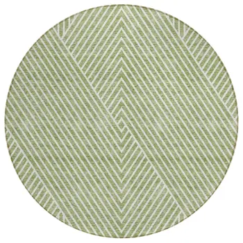 8' Sage And Ivory Round Geometric Washable Indoor Outdoor Area Rug