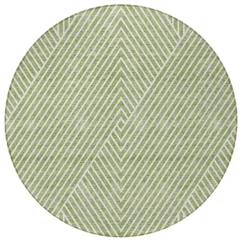8' Sage And Ivory Round Geometric Washable Indoor Outdoor Area Rug