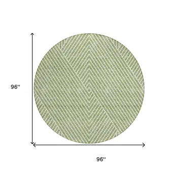 8' Sage And Ivory Round Geometric Washable Indoor Outdoor Area Rug