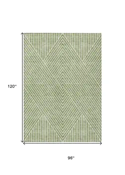 8' X 10' Sage And Ivory Geometric Washable Indoor Outdoor Area Rug