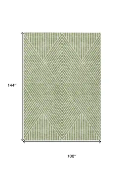 9' X 12' Sage And Ivory Geometric Washable Indoor Outdoor Area Rug