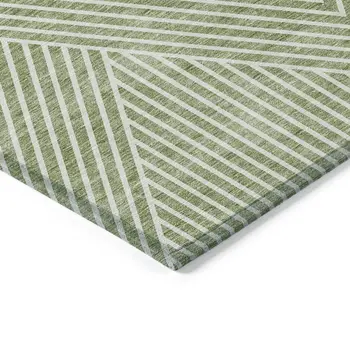 9' X 12' Sage And Ivory Geometric Washable Indoor Outdoor Area Rug
