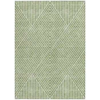 9' X 12' Sage And Ivory Geometric Washable Indoor Outdoor Area Rug