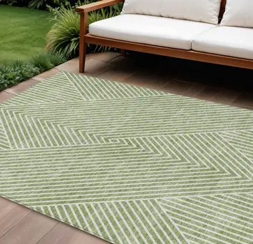 10' X 14' Sage And Ivory Geometric Washable Indoor Outdoor Area Rug