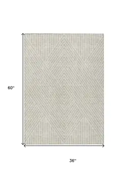 3' X 5' Beige And Ivory Geometric Washable Indoor Outdoor Area Rug