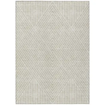 5' X 8' Beige And Ivory Geometric Washable Indoor Outdoor Area Rug